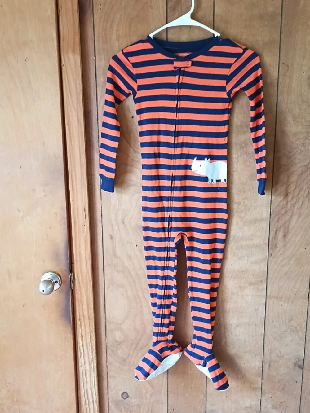 Simple Joys by Carter's Footed Pajamas, Size 5T, Orange & Navy Striped